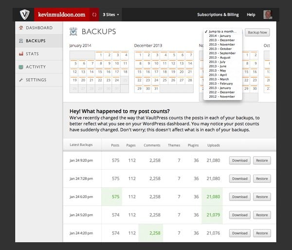 VaultPress Backups