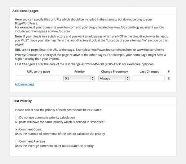 Google XML Sitemaps Additional Pages
