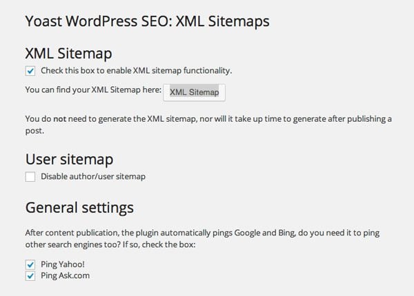 Sitemap Settings Area