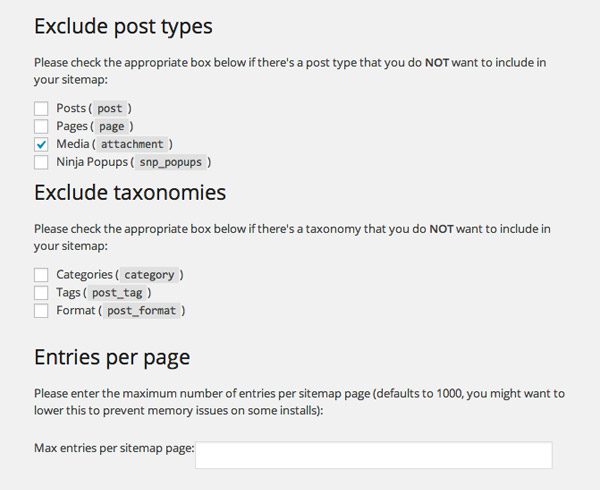 Sitemap Settings Area