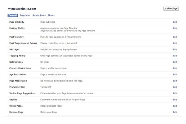 Facebook Page General Settings