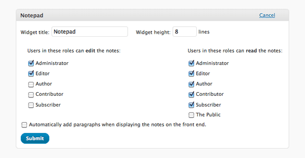 Dashboard Notepad