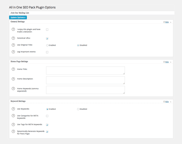 All in One SEO Pack Plugin Options
