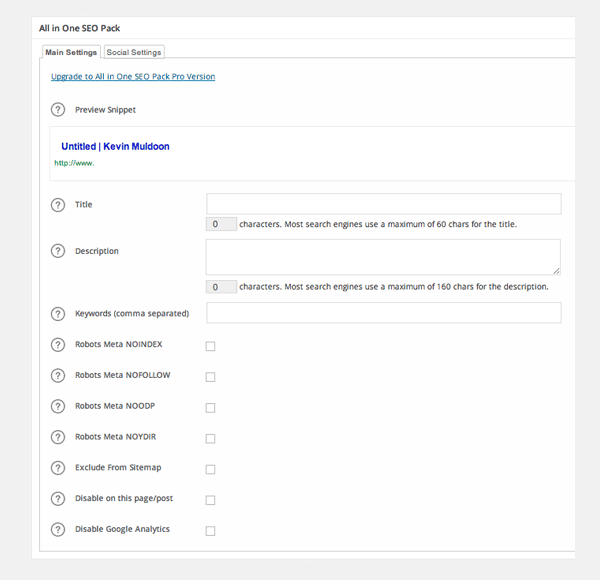 All in One SEO Pack Post Main Settings