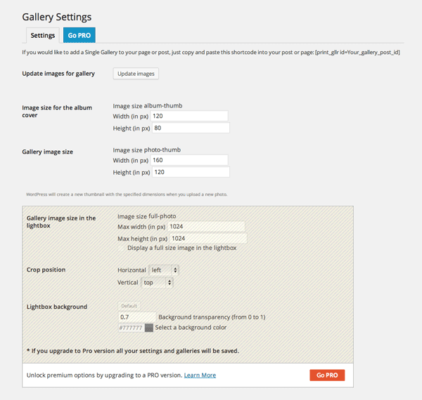 Gallery Settings