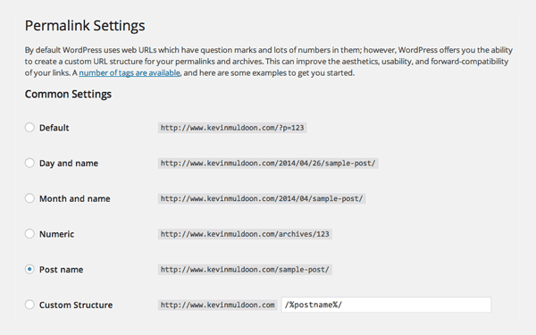 WordPress Permalink Settings