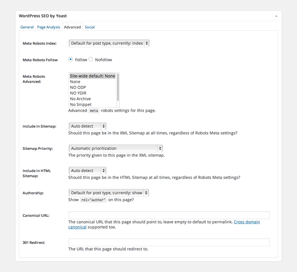 WordPress SEO Advanced Post Settings