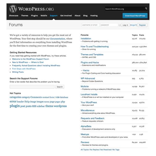 WordPress Support Forums