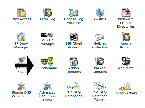 cPanel subdomains Menu Link