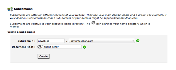 Create a Specific subdomain for a Site