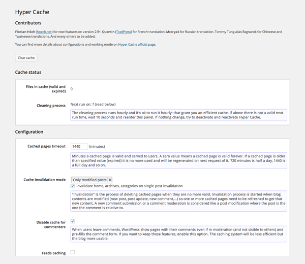 Hyper Cache Settings