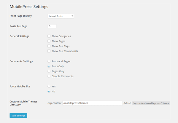 MobilePress Settings