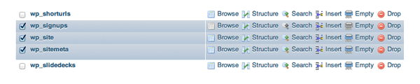 Select the Multisite Database Tables