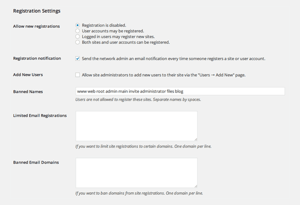 Registration Settings