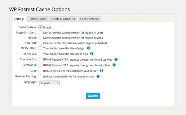 WP Fastest Cache Options