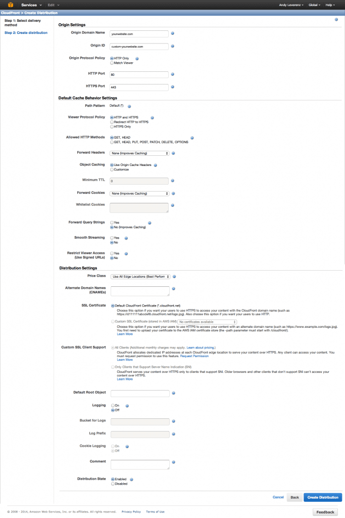 aws-cloudfront-distribution-settings