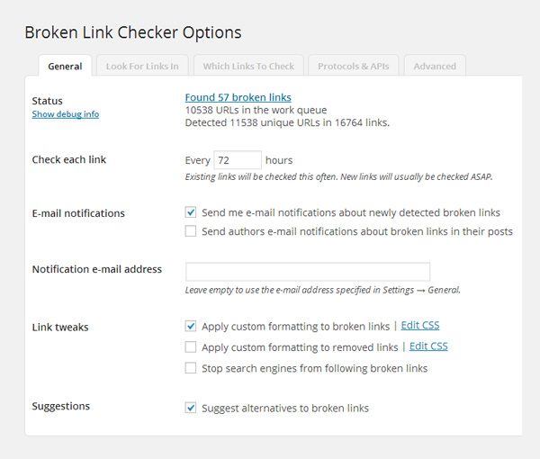 Broken Link Checker Options
