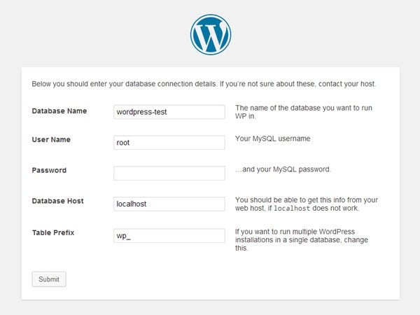 Enter your WordPress connection details