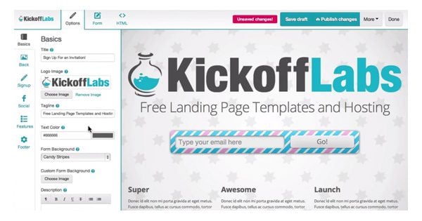 KickoffLabs Landing Pages