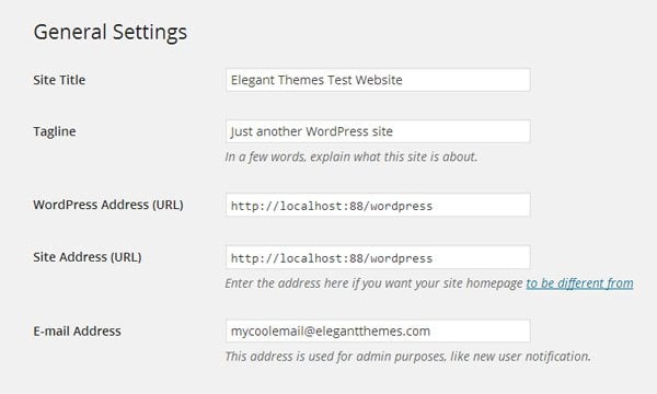 WordPress General Settings Page