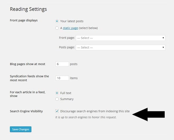 WordPress Reading Options