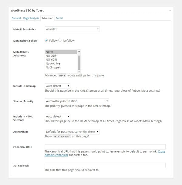 WordPress SEO Post Settings