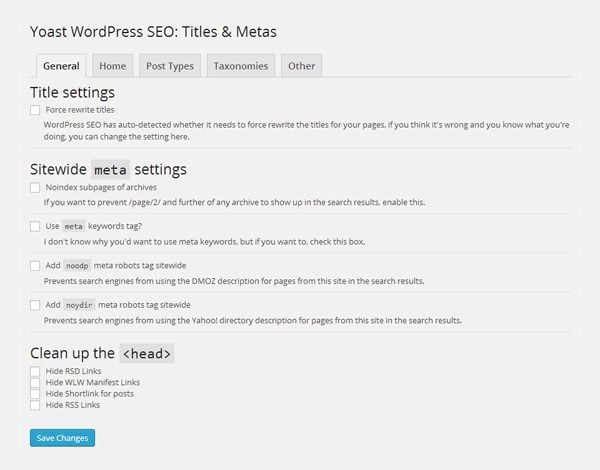 WordPress SEO Sitewide Meta Settings