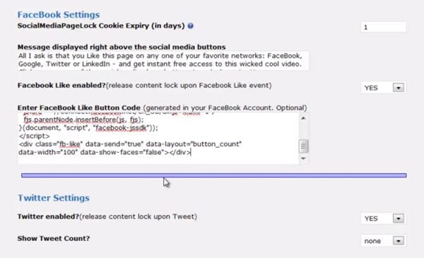 The Social Media Settings Area