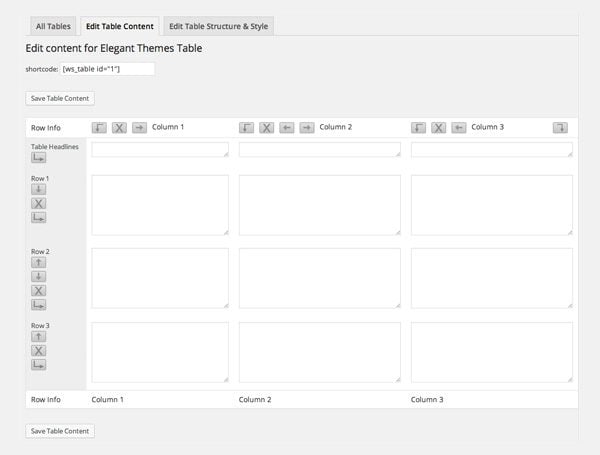 Websimon Tables Settings