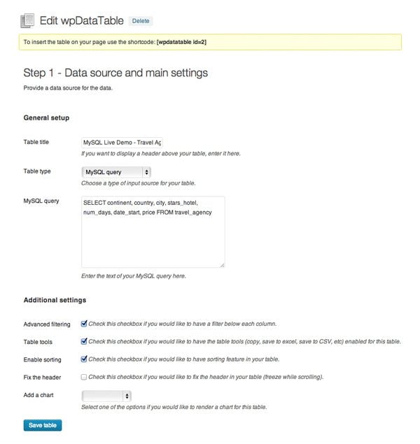 wpDataTables Settings