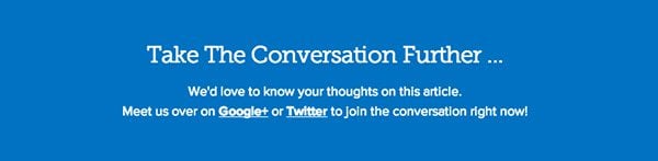 Copyblogger encourages users to post comments on Twitter and Google+