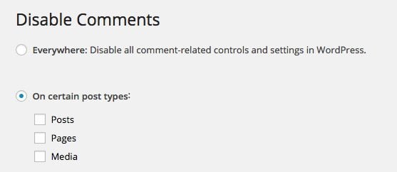 Disable Comments settings