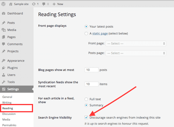 Hide WordPress blog from search engines settings