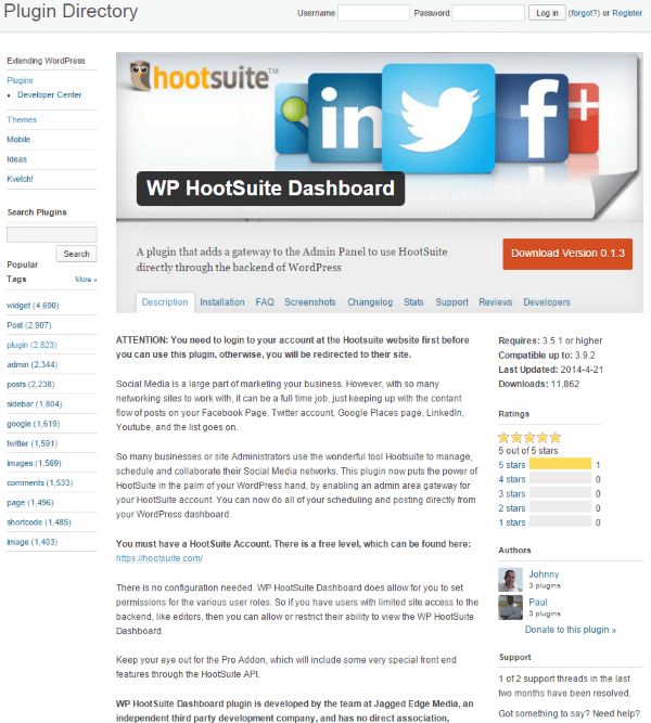 The WP Hootsuite Dashboard Plugin