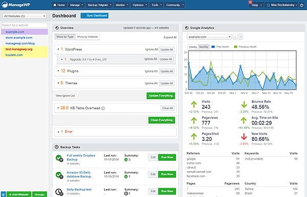 ManageWP Dashboard