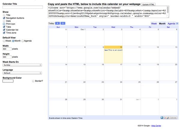 Embed builder in Google Calendar