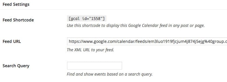 Google Calendar Events feed