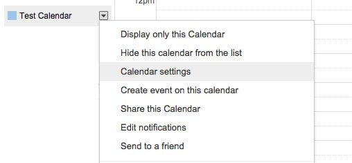 Google Calendar settings box