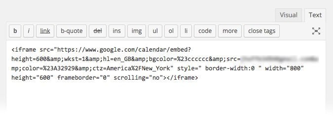 Google embed code in post editor