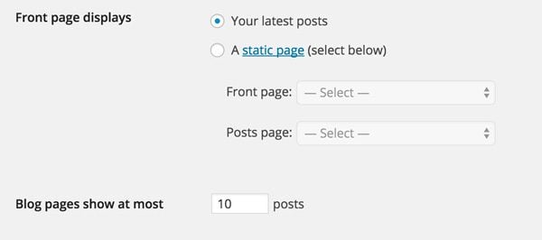 WordPress Reading Settings