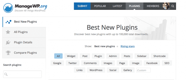 Best New Plugins Section on ManageWP.org