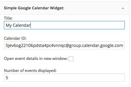 Simple Google Calendar Widget plugin settings