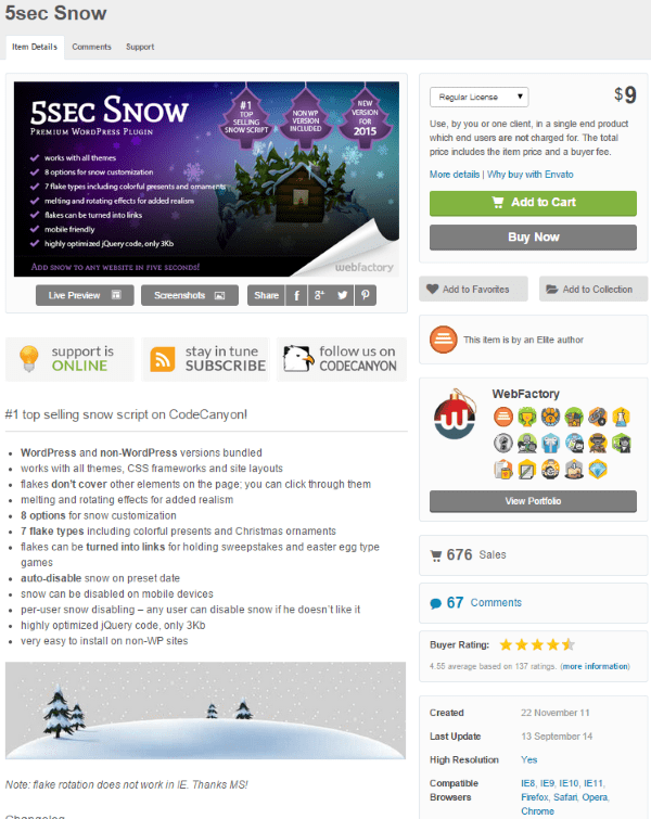 WordPress Christmas Plugins - 5sec Snow