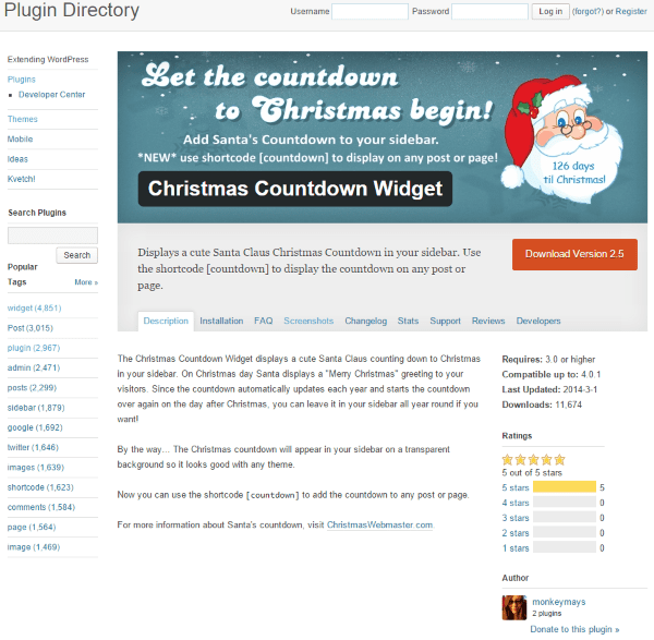 WordPress Christmas Plugins - Christmas Countdown Widget