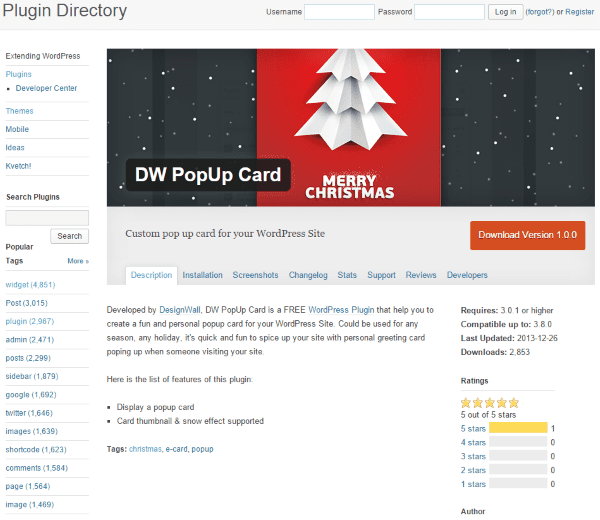 WordPress Christmas Plugins - DW PopUp Card
