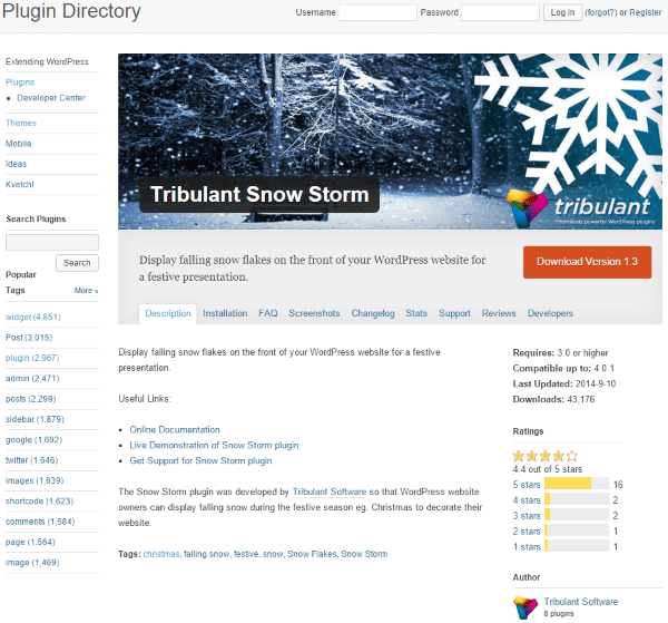 WordPress Christmas Plugins - Tribulant Snow Storm