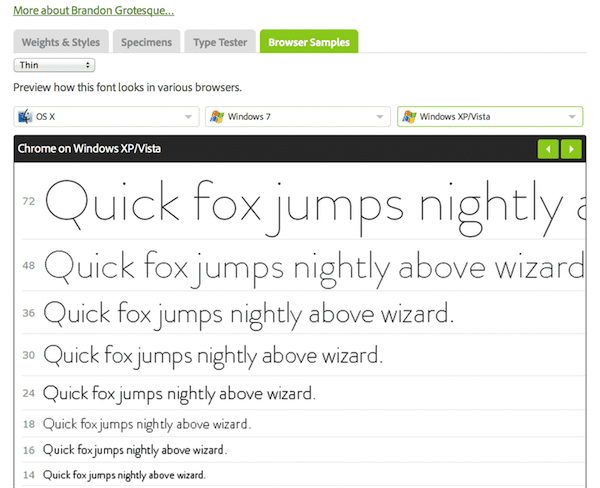adobe typkit example to test web fonts on different screens