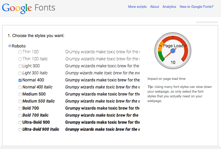 google font example set of font weights