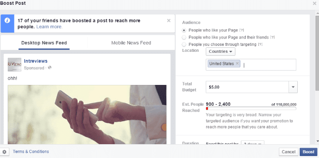 Boost a Facebook post to increase its performance