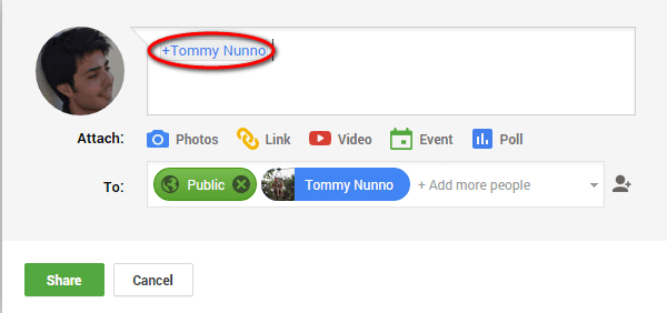 mentioning someone in Google+ Communities 